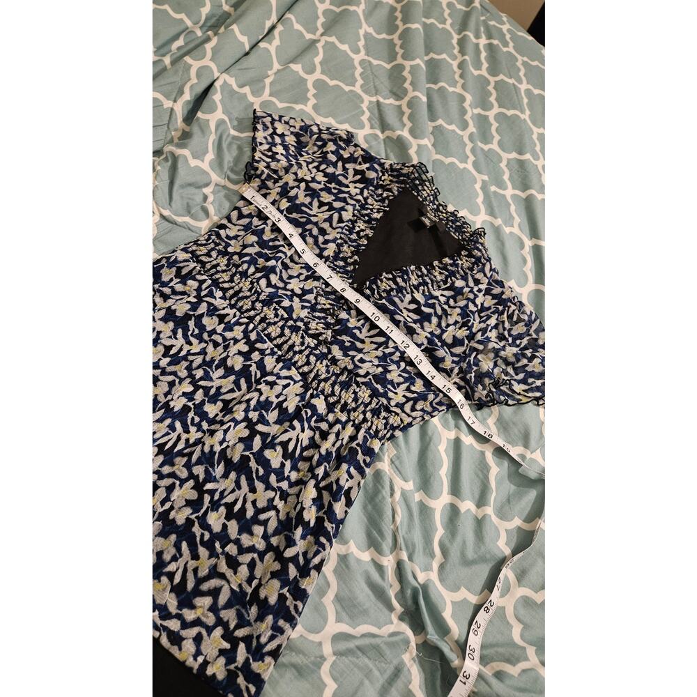 Alfani Petite P Navy Blue Floral Sheer Mesh Blouse Empire Waist - Picture 8 of 11